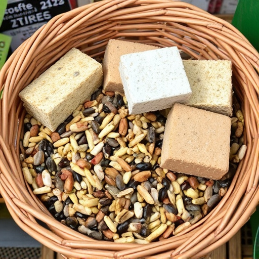 Basket with suet blocks and seed mix
