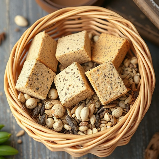 Basket with suet blocks and seed mix