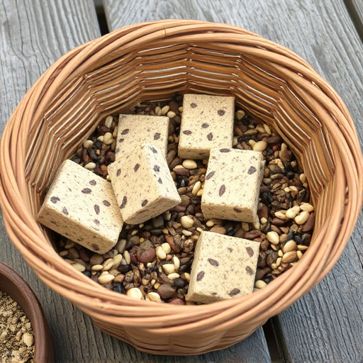 Basket with suet blocks and seed mix