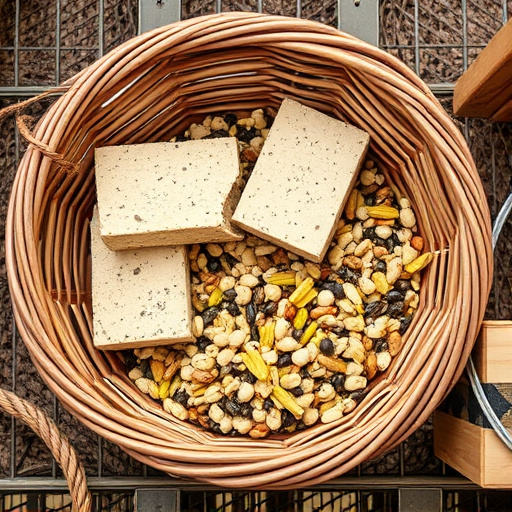 Basket with suet blocks and seed mix