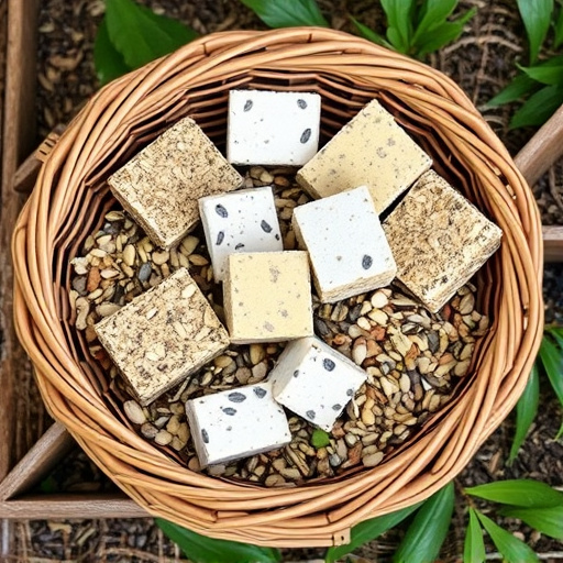 Basket with suet blocks and seed mix