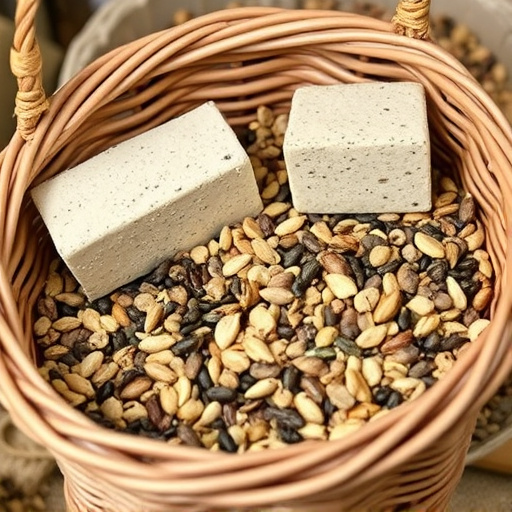 Basket with suet blocks and seed mix