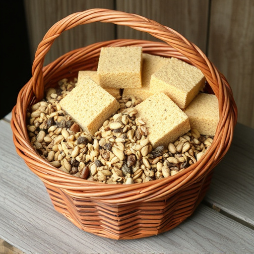 Basket with suet blocks and seed mix