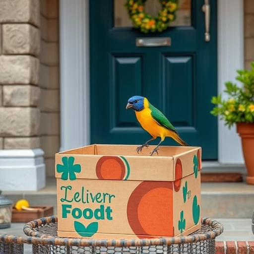 Bird food delivery box on doorstep