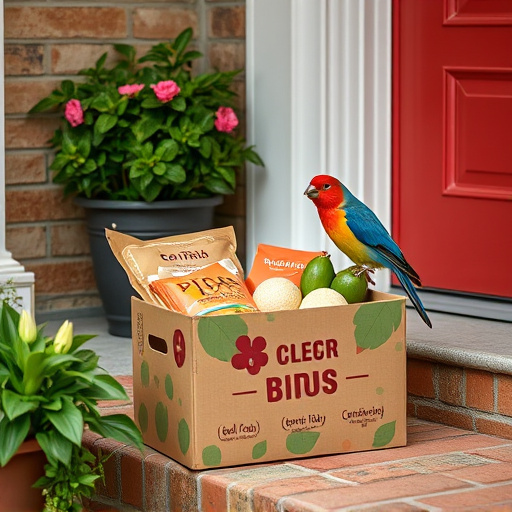 Bird food delivery box on doorstep