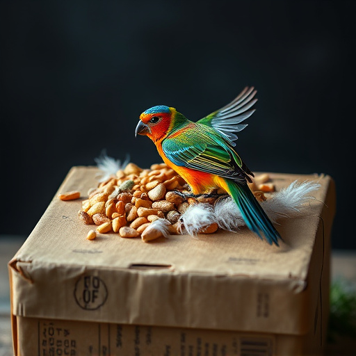 Bird food delivery with feathers on box