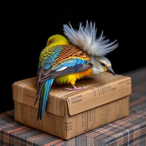 Bird food delivery with feathers on box