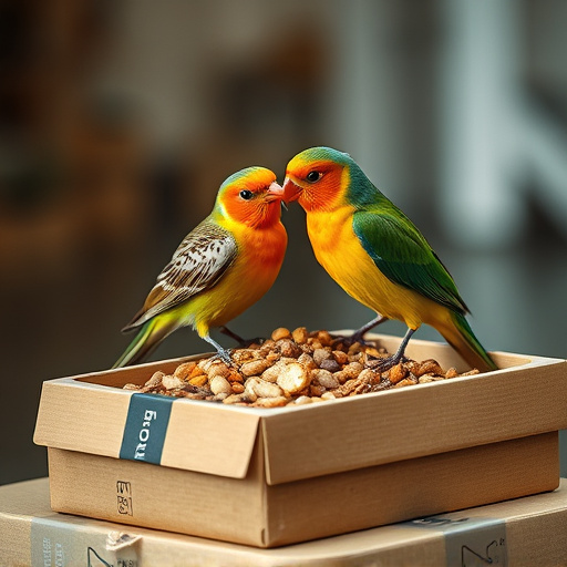 Bird food delivery with feathers on box