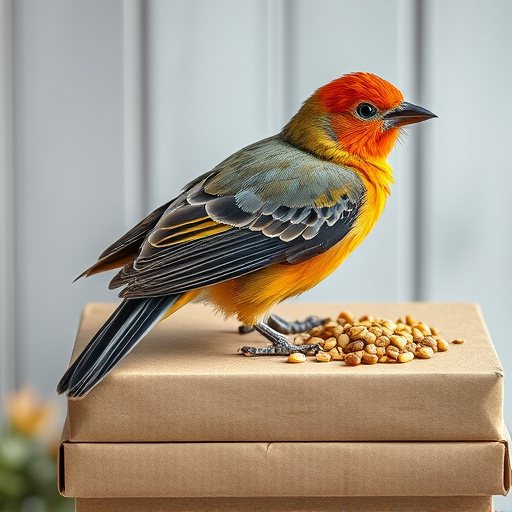 Bird food delivery with feathers on box