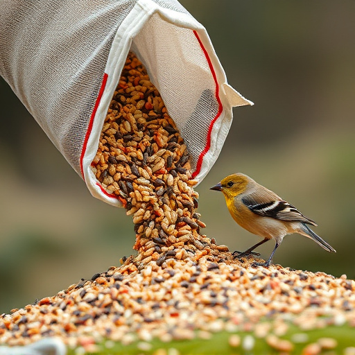 Bird seed being poured from sack