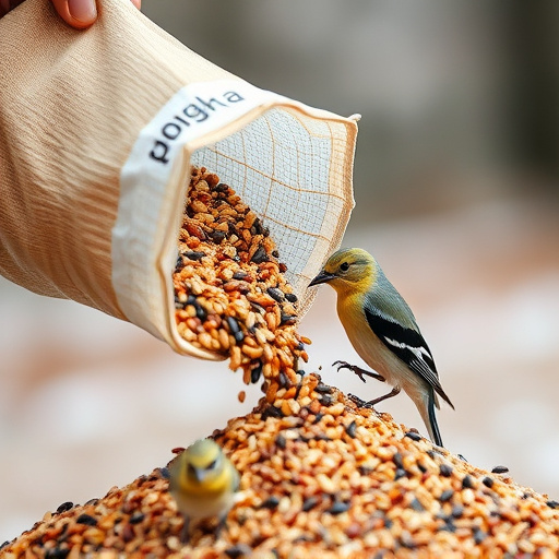 Bird seed being poured from sack