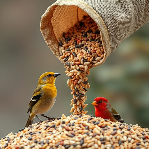 Bird seed being poured from sack