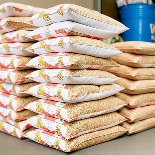 Bulk bird seed bags stacked neatly