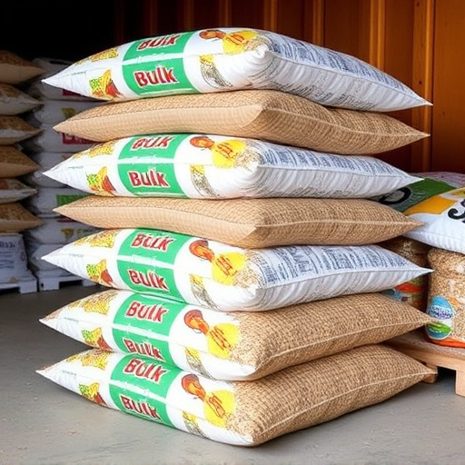 Bulk bird seed bags stacked neatly