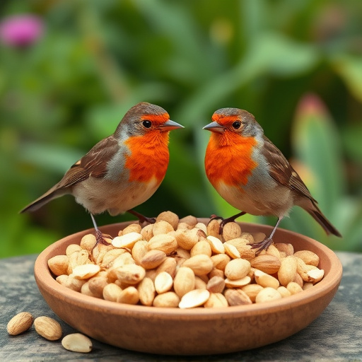 Crushed peanuts served for garden robins