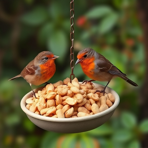 Crushed peanuts served for garden robins