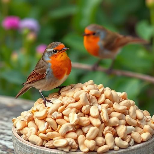 Crushed peanuts served for garden robins