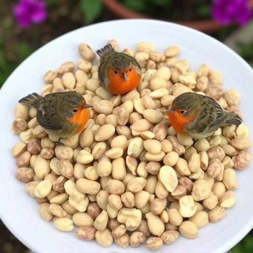 Crushed peanuts served for garden robins