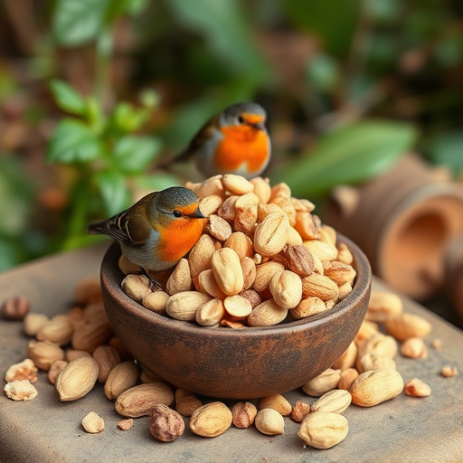 Crushed peanuts served for garden robins