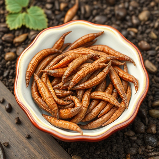 Dried mealworms in small garden dish