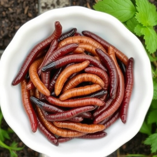 Dried mealworms in small garden dish