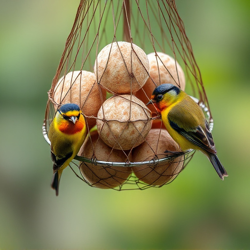 Fat balls in mesh feeder with tits