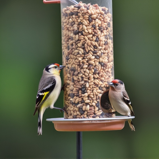 Finch eating from seed-filled feeder