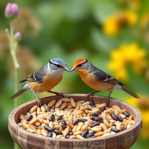 Garden birds feeding on seed mix