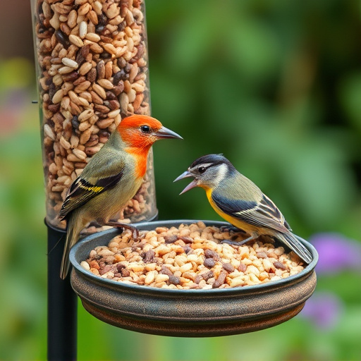 Garden birds feeding on seed mix