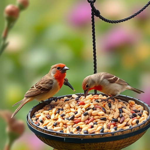 Garden birds feeding on seed mix