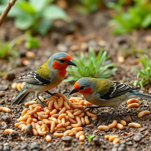 Garden birds pecking at mealworm mix