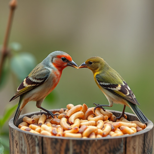 Garden birds pecking at mealworm mix