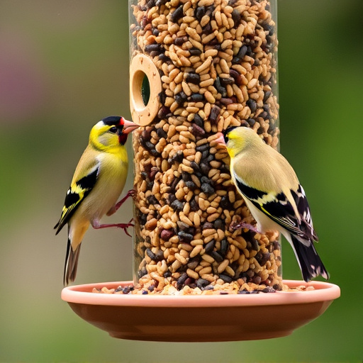 Goldfinches feeding on niger seed feeder