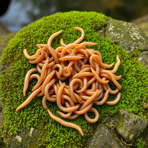 Mealworms scattered on mossy stone perch