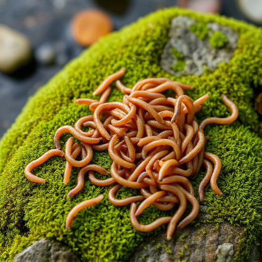Mealworms scattered on mossy stone perch