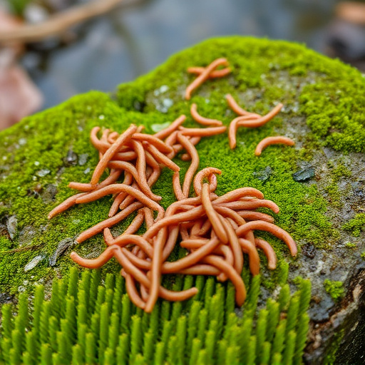 Mealworms scattered on mossy stone perch