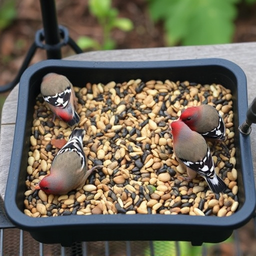 Mixed seed in shallow tray for finches