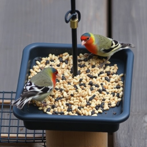 Mixed seed in shallow tray for finches