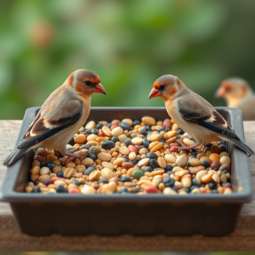 Mixed seed in shallow tray for finches