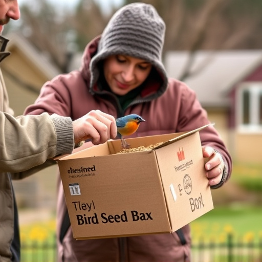 Person unpacking bird seed delivery box