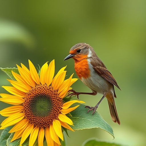 Robin feeding on sunflower heart pieces