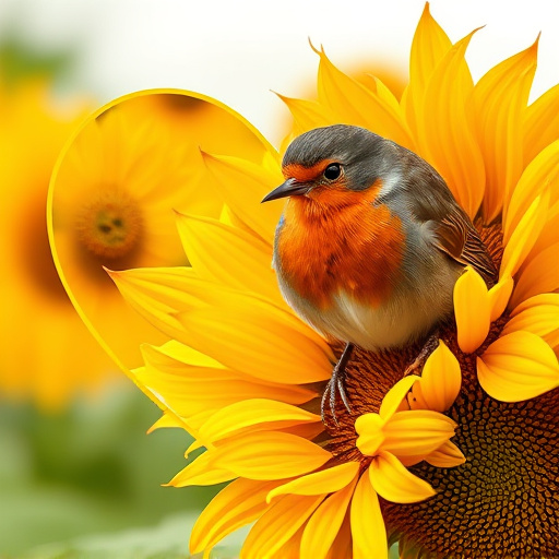 Robin feeding on sunflower heart pieces