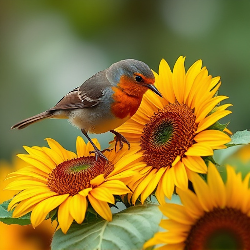Robin feeding on sunflower heart pieces