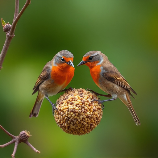 Robins feeding on no-mess seed