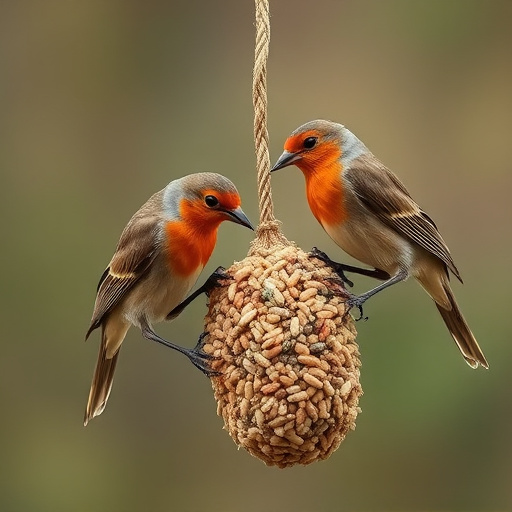 Robins feeding on no-mess seed