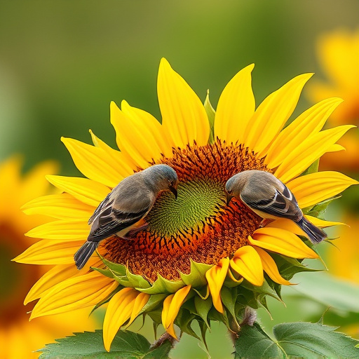 Small birds feeding on sunflower hearts