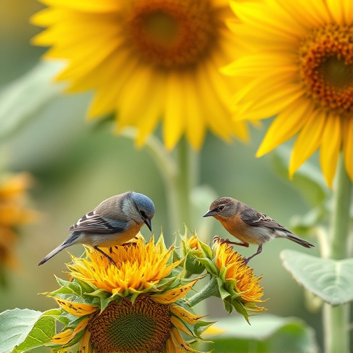 Small birds feeding on sunflower hearts