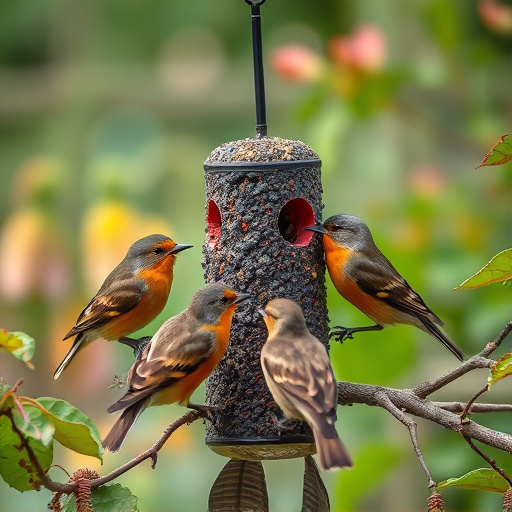 Small garden birds gathered around suet