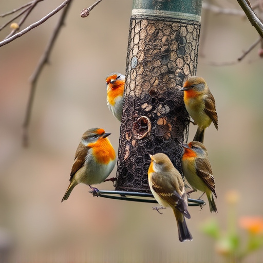 Small garden birds gathered around suet