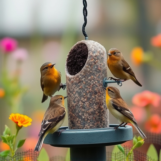 Small garden birds gathered around suet